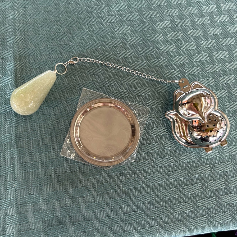 Stainless Steel Fox Tea Infuser with Green Aventurine Teardrop Charm